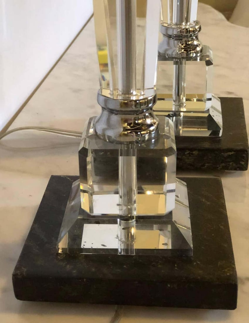 Pair of Hollywood Regency Style Glass and Chrome Table Lamps - 10