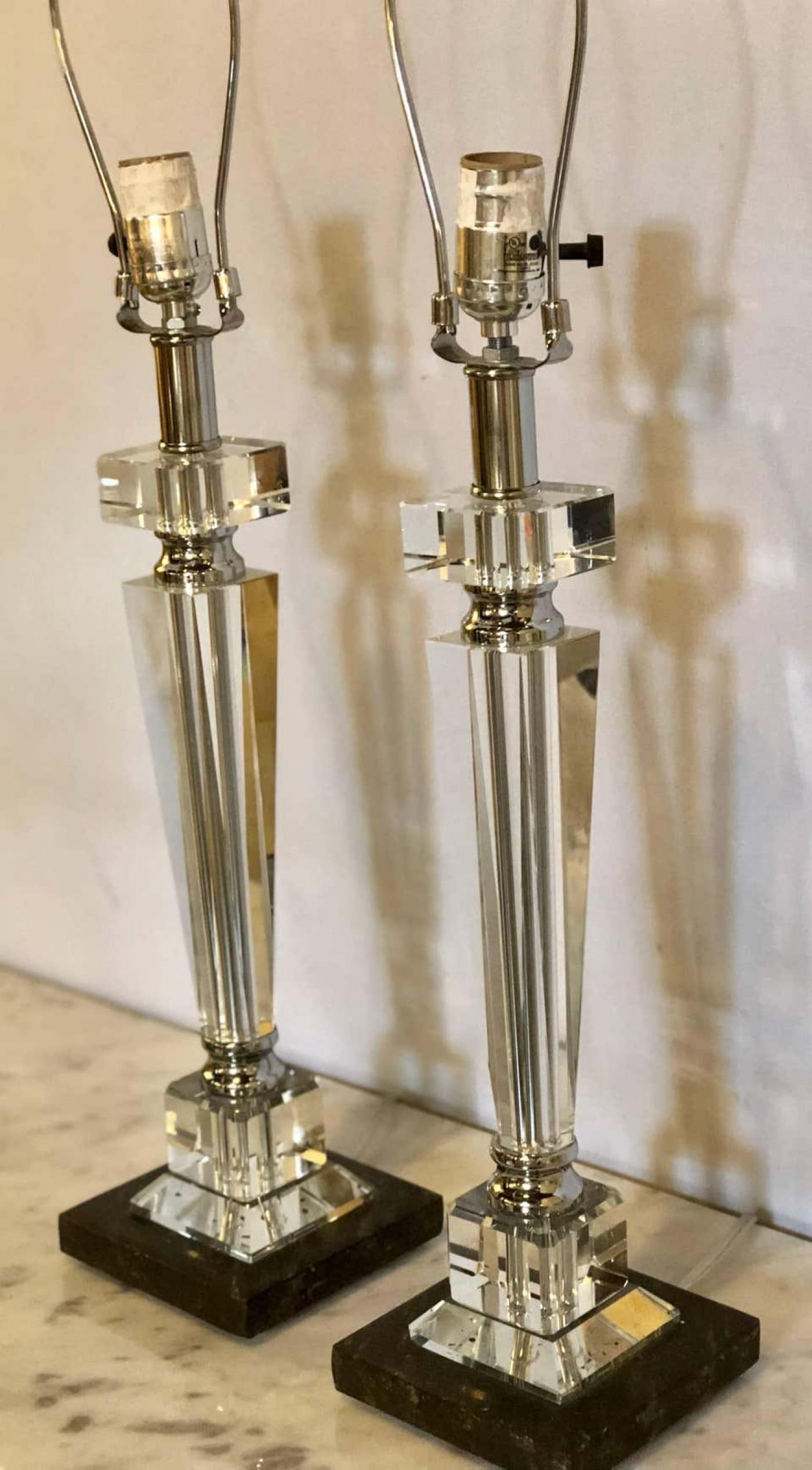 Pair of Hollywood Regency Style Glass and Chrome Table Lamps - 6