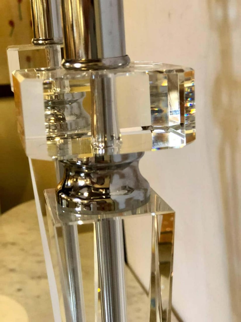 Pair of Hollywood Regency Style Glass and Chrome Table Lamps - 9