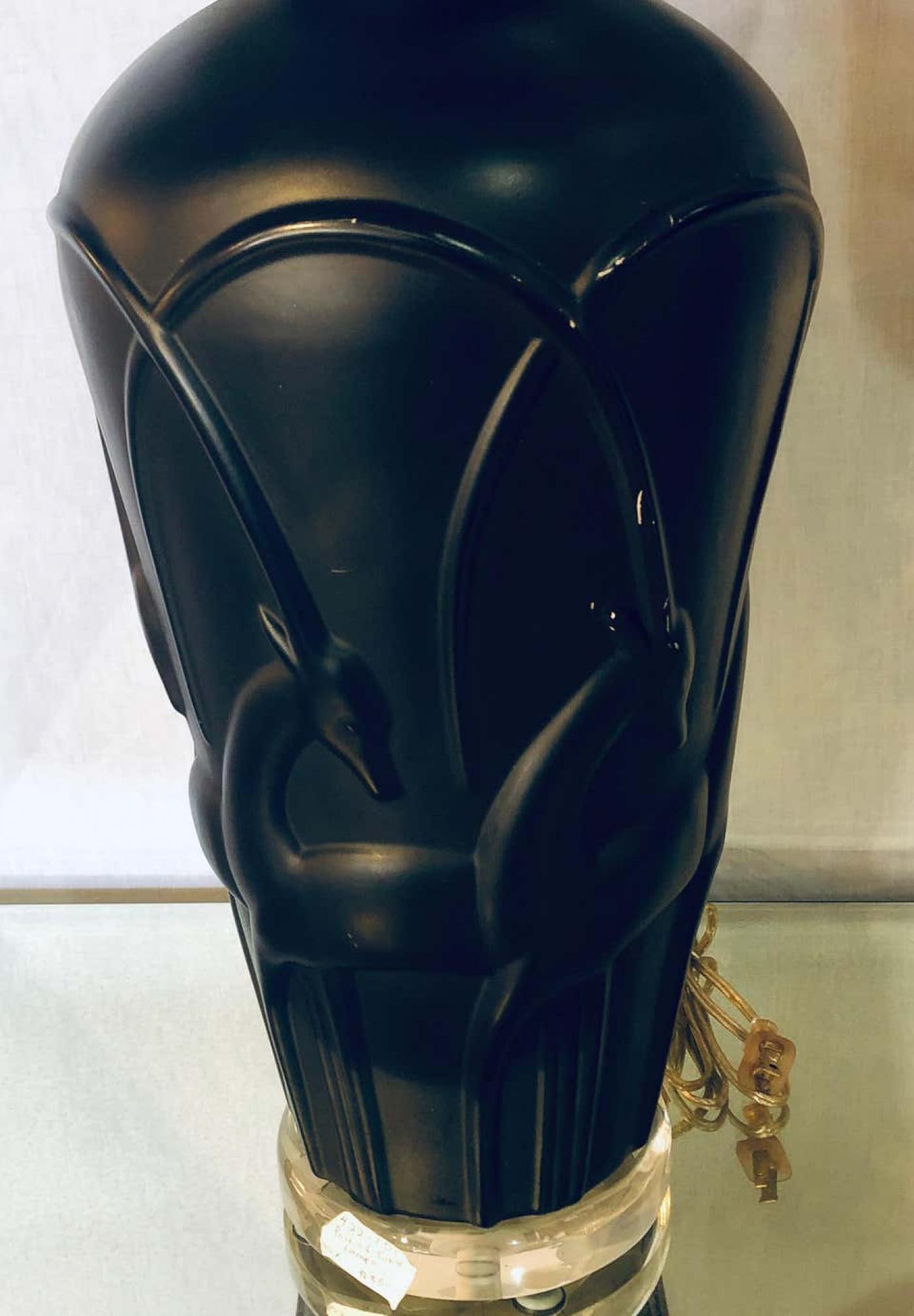 Pair of Art Deco Style Modern Black Table Lamps Lucite Base and Antelopes - 5