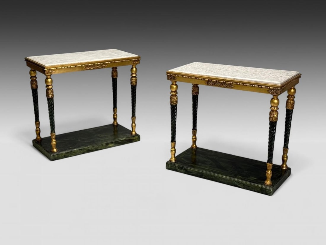 Swedish Neoclassical Style, Giltwood, Marble, Console Tables, Sweden, 20th c. - 7