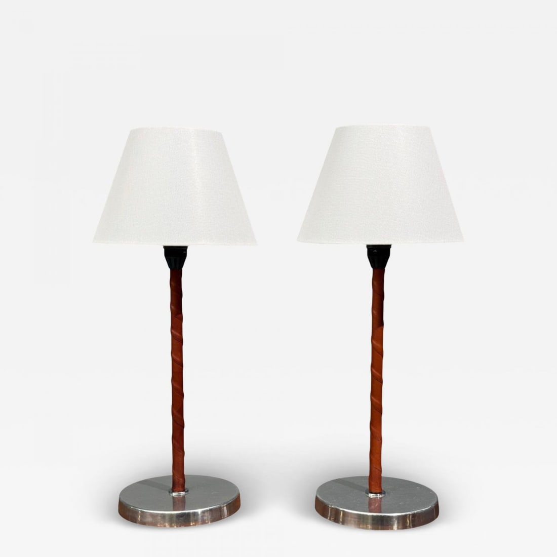 Bergboms, Table Lamps, Leather, Nickel Plated, Sweden, 1960s (1 of 9)