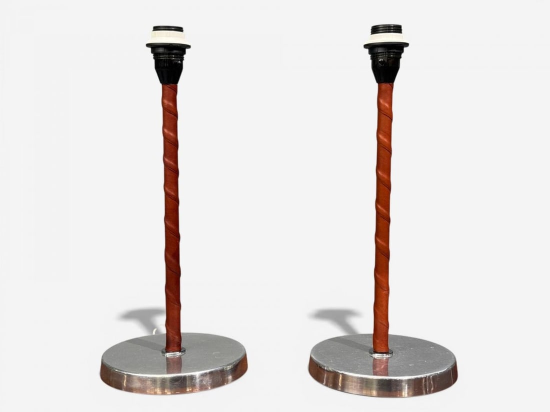 Bergboms, Table Lamps, Leather, Nickel Plated, Sweden, 1960s - 4