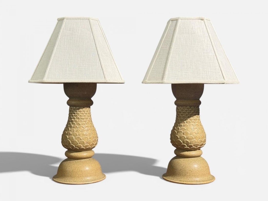 Kaisa Essén, Table Lamps, Beige Stoneware, Sweden, 1980s - 3