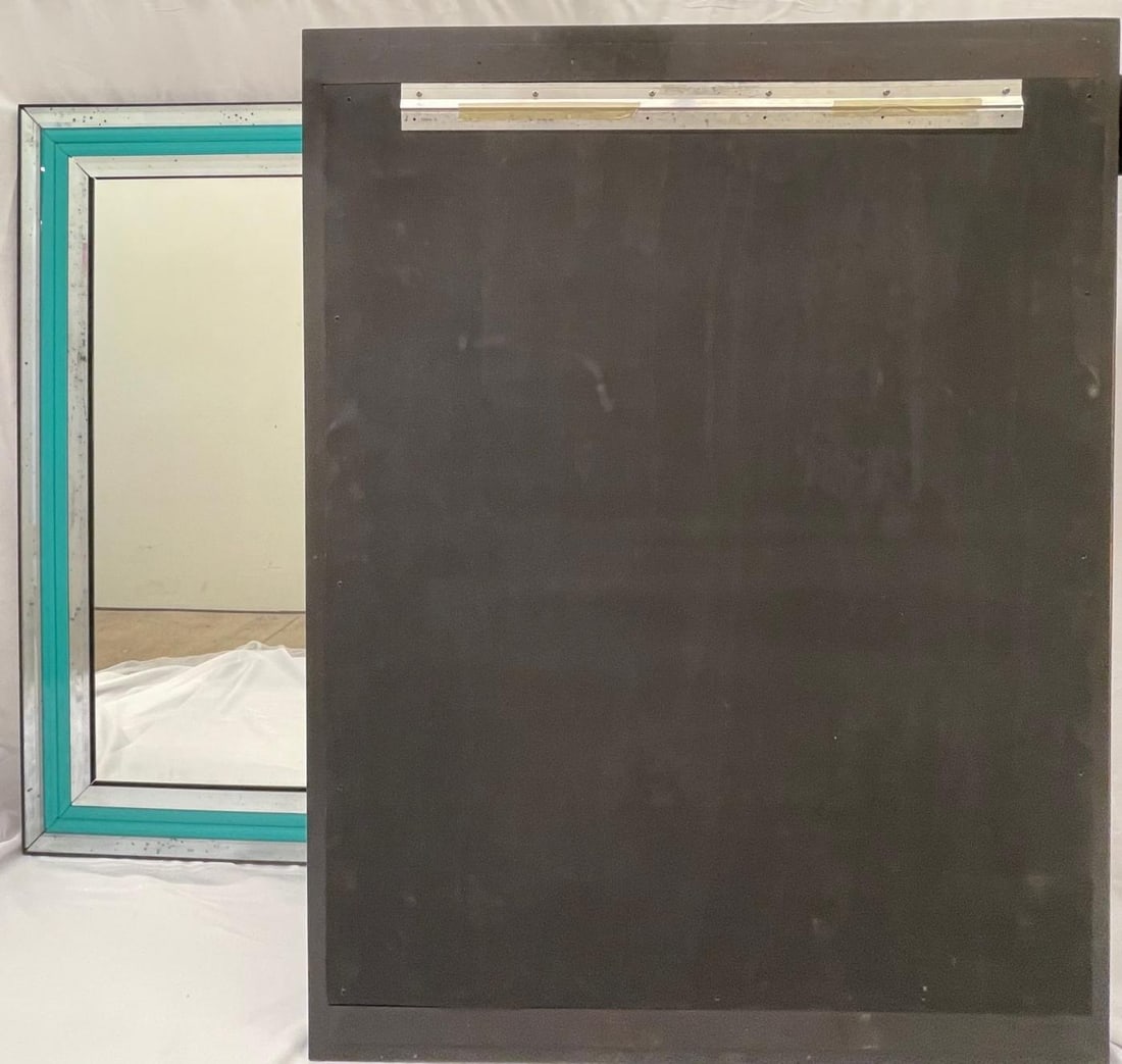 Pair of Art Deco Wall, Mantle or Console Mirrors with Turquoise Beveled Frames - 5