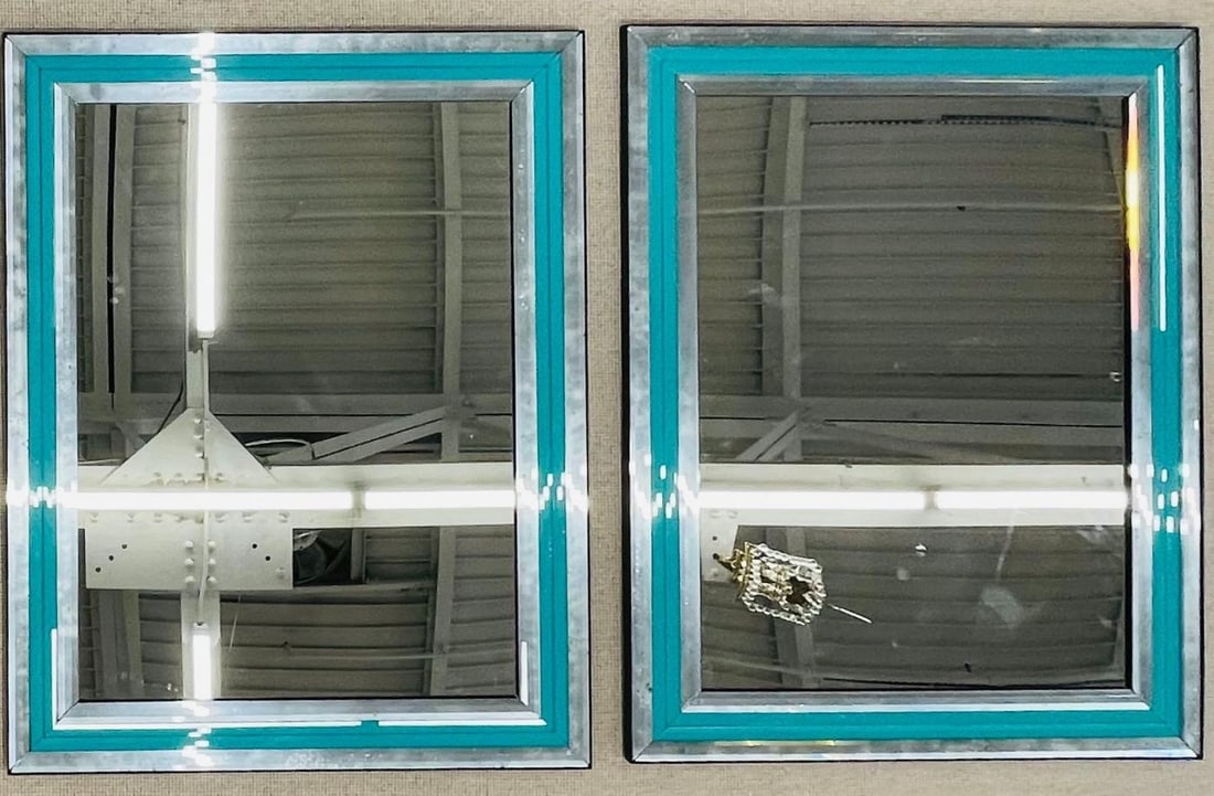 Pair of Art Deco Wall, Mantle or Console Mirrors with Turquoise Beveled Frames - 9