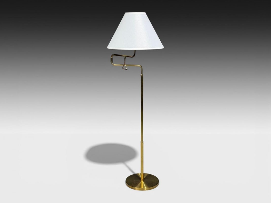 Armaturhantverk Göteborg, Articulating Floor Lamp, Brass, Fabric, Sweden, 1960s - 2