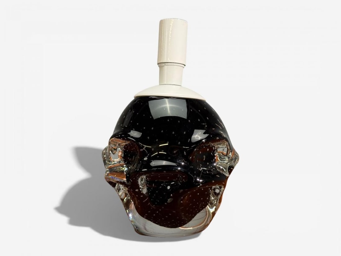 Kosta, Small Table Lamp, Black Glass, Sweden, 1950s - 4