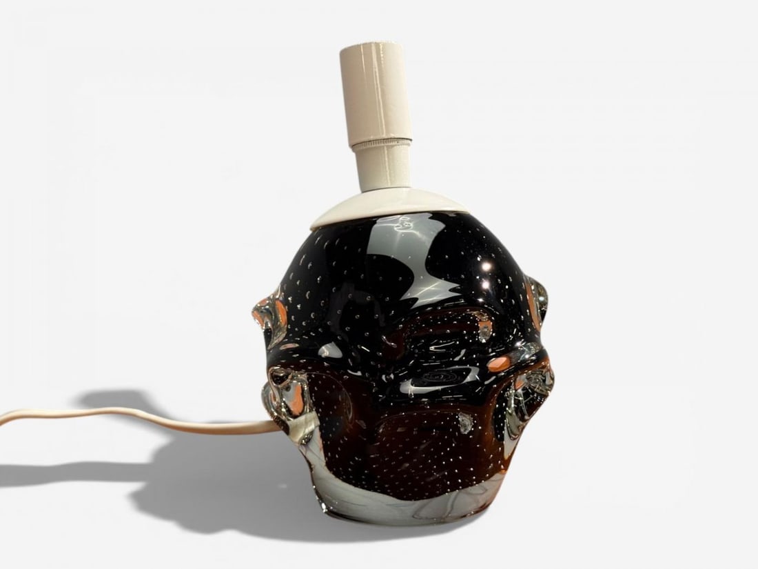 Kosta, Small Table Lamp, Black Glass, Sweden, 1950s - 6