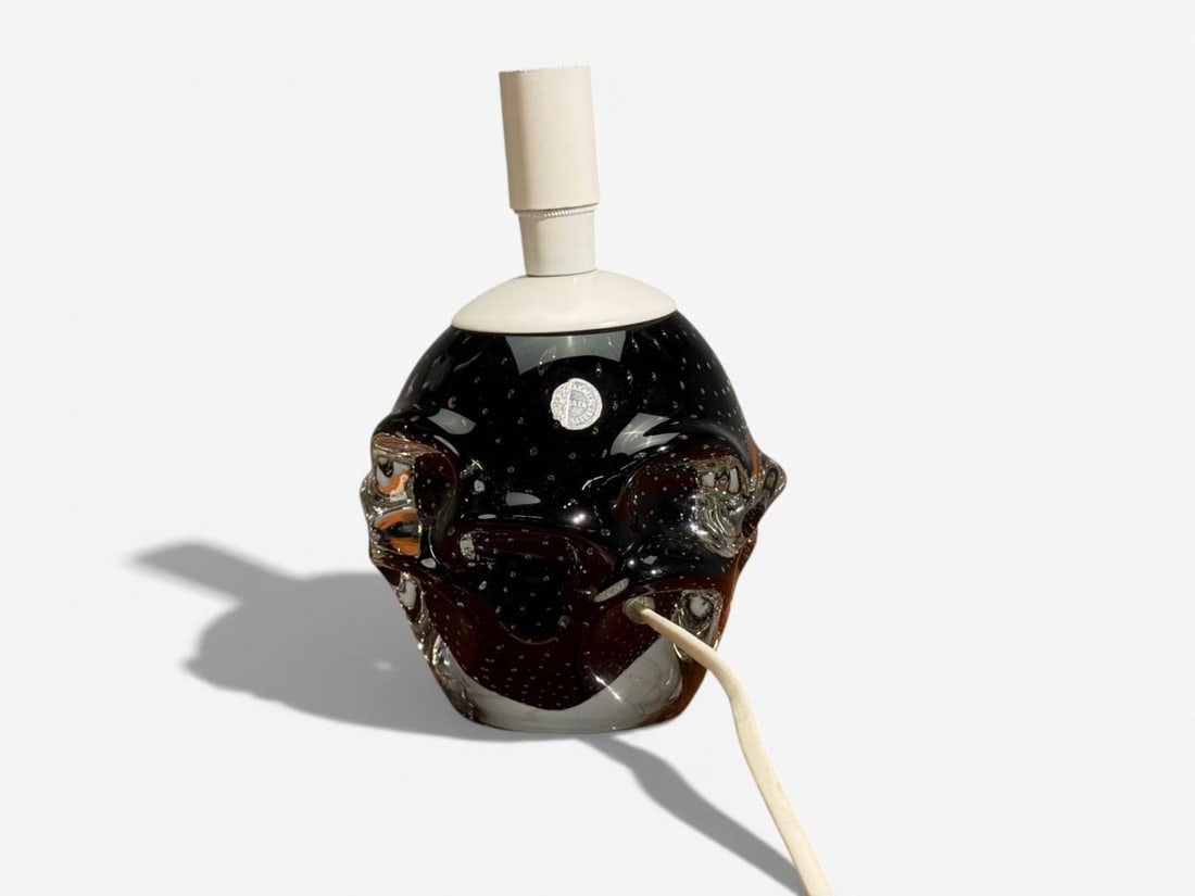 Kosta, Small Table Lamp, Black Glass, Sweden, 1950s - 8