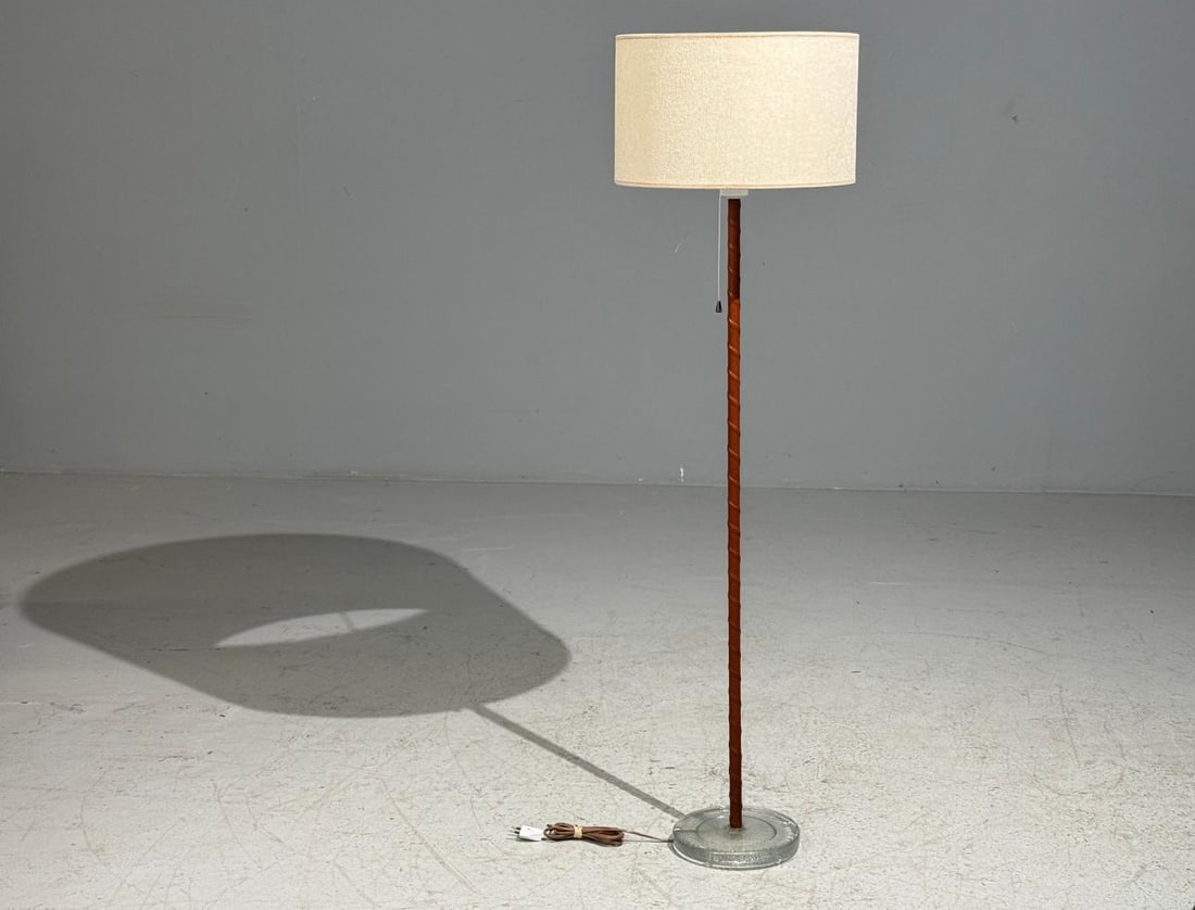 Falkenbergs Belysning, Floor Lamp, Leather, Glass, Sweden, 1960s - 3
