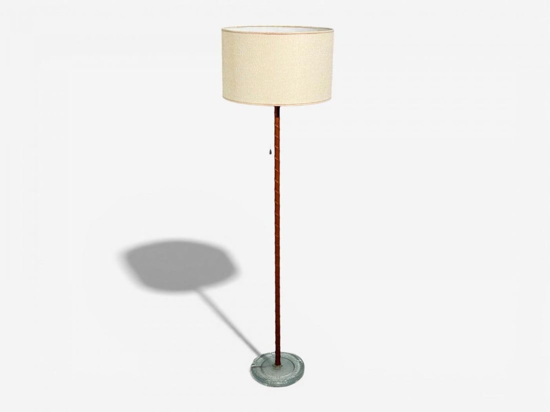 Falkenbergs Belysning, Floor Lamp, Leather, Glass, Sweden, 1960s - 4