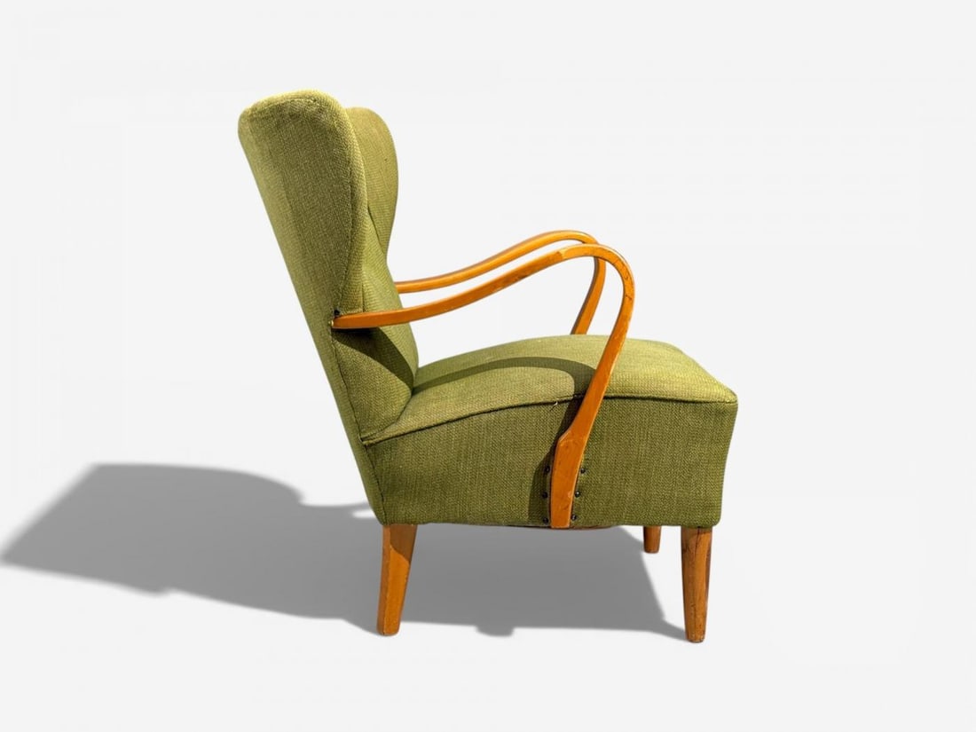 Swedish Modern, Lounge Chairs, Elm, Green Fabric, Sweden, 1930s - 6