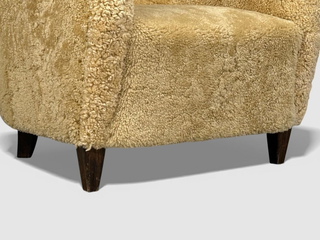 Swedish Modern, Organic Lounge Chairs, Shearling, Wood, Sweden, 1940s - 10