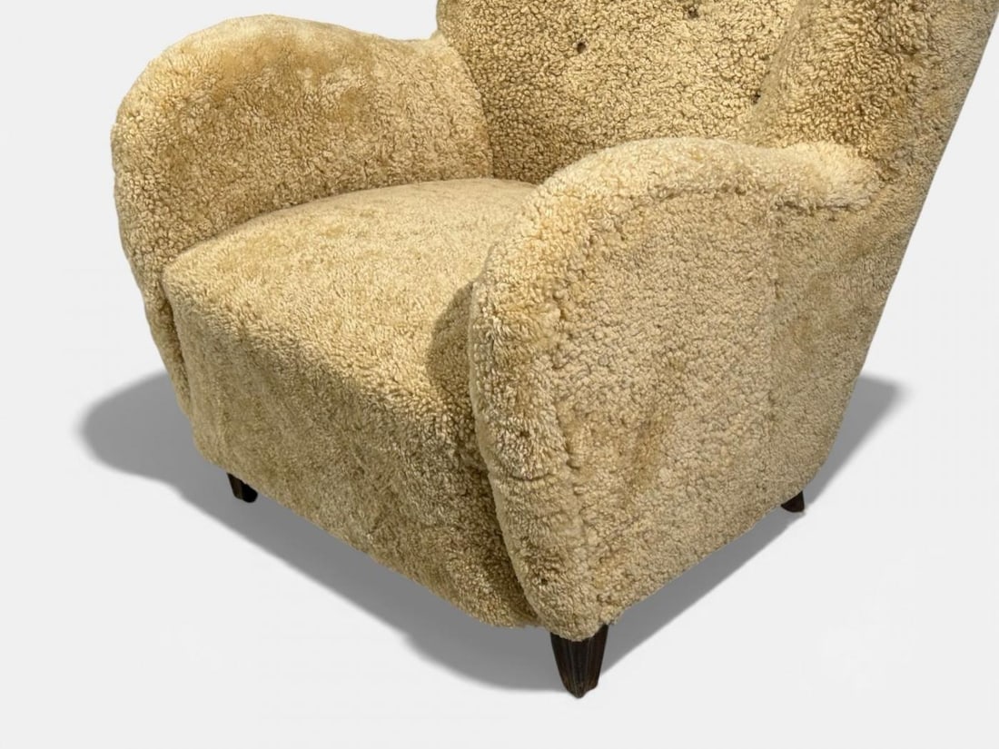 Swedish Modern, Organic Lounge Chairs, Shearling, Wood, Sweden, 1940s - 9