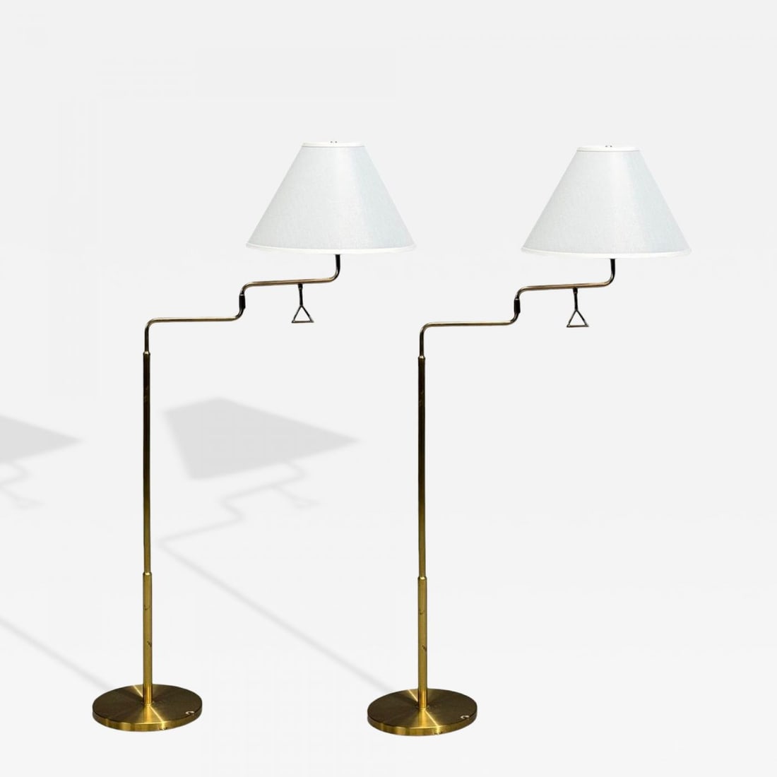 Armaturhantverk Göteborg, Articulating Floor Lamps, Brass, Fabric, Sweden, 1960s (1 of 12)