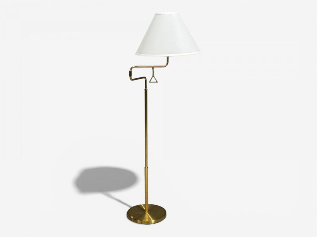 Armaturhantverk Göteborg, Articulating Floor Lamps, Brass, Fabric, Sweden, 1960s - 2