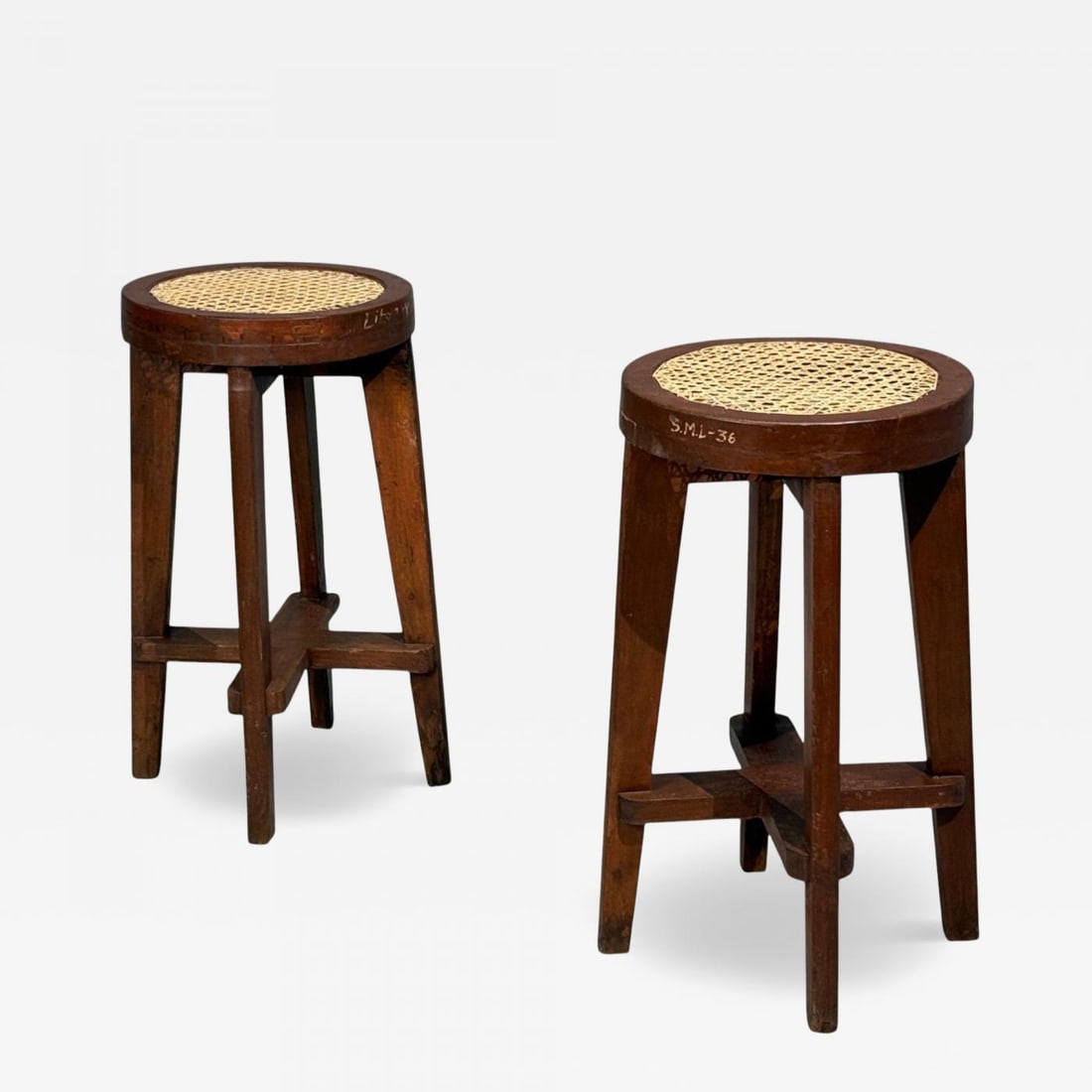 Pierre Jeanneret, Stools, Cane, Teak, Chandigarh, India c. 1960s (1 of 12)