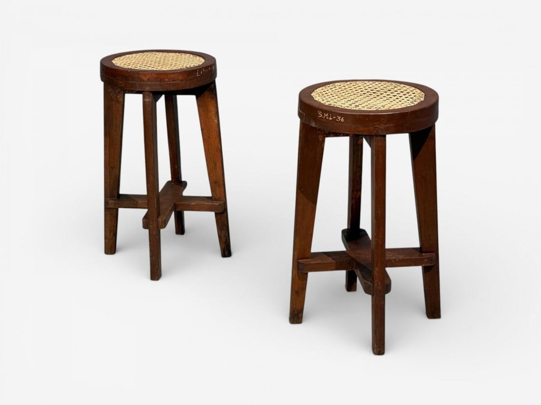 Pierre Jeanneret, Stools, Cane, Teak, Chandigarh, India c. 1960s - 3