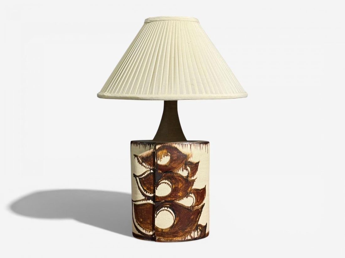 BJ Keramik, Large Table Lamp, Brown Stoneware, Denmark, 1960's - 3