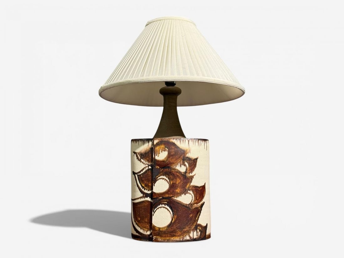 BJ Keramik, Large Table Lamp, Brown Stoneware, Denmark, 1960's - 4