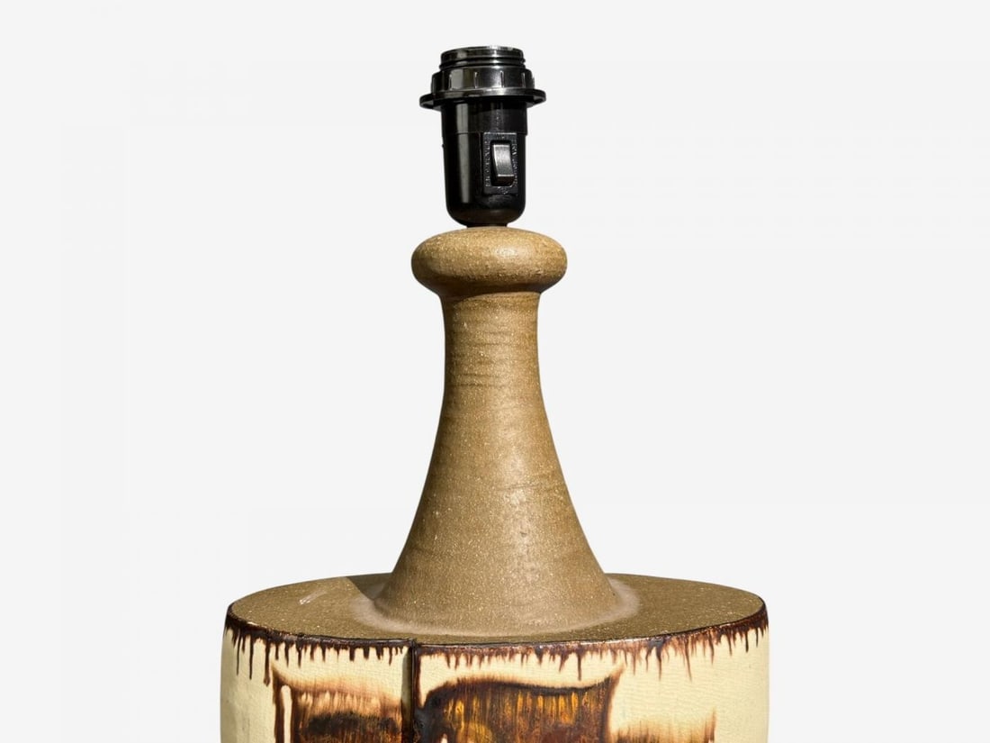 BJ Keramik, Large Table Lamp, Brown Stoneware, Denmark, 1960's - 5