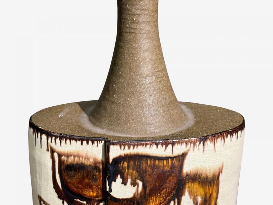 BJ Keramik, Large Table Lamp, Brown Stoneware, Denmark, 1960's - 7