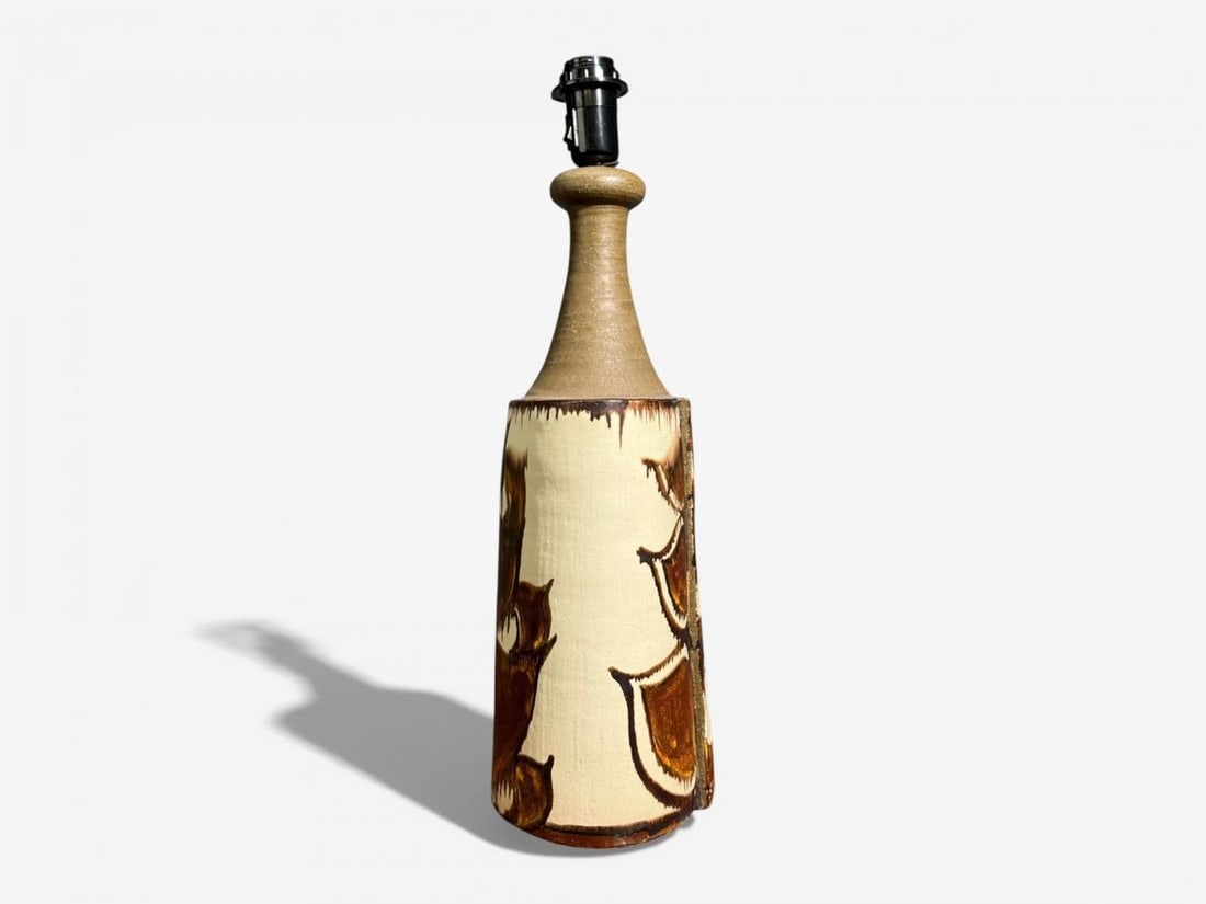 BJ Keramik, Large Table Lamp, Brown Stoneware, Denmark, 1960's - 8