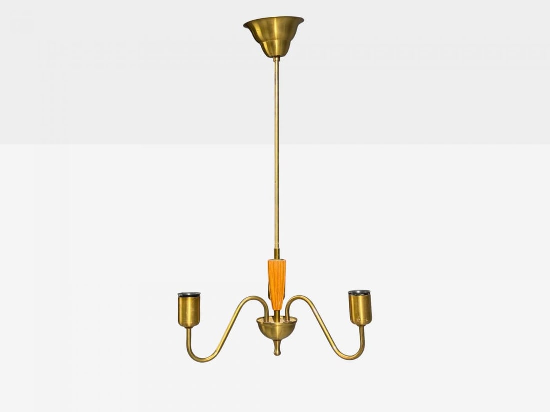 Swedish Modern, Pendant Light, Brass, Wood, Sweden, 1940s - 9