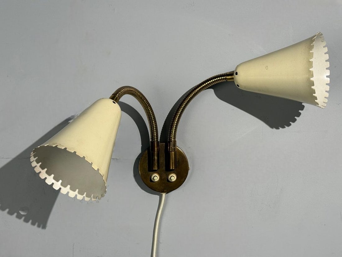 Arvid Böhlmarks, Adjustable Wall Light, Brass, Lacquered Metal, Sweden, 1940s - 2