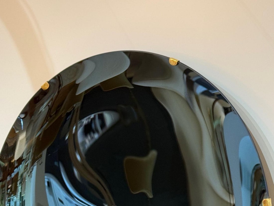 Contemporary, Modern Space Age Wall Mirror, Blue Concave Glass, Brass - 6