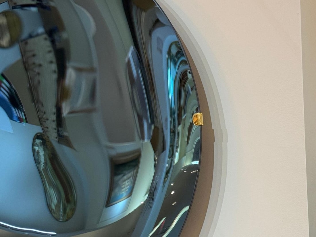 Contemporary, Modern Space Age Wall Mirror, Blue Concave Glass, Brass - 9