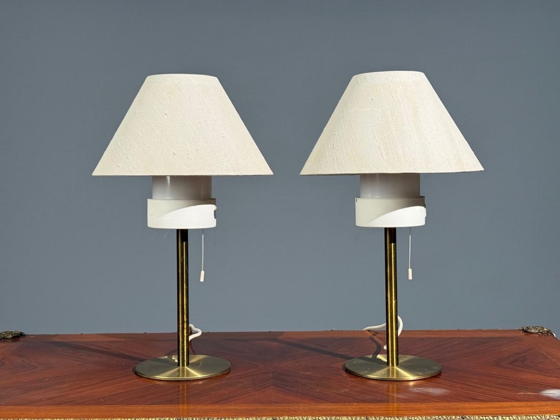 Luxus, Table Lamps, Brass, Fabric, Sweden, 1960s - 3