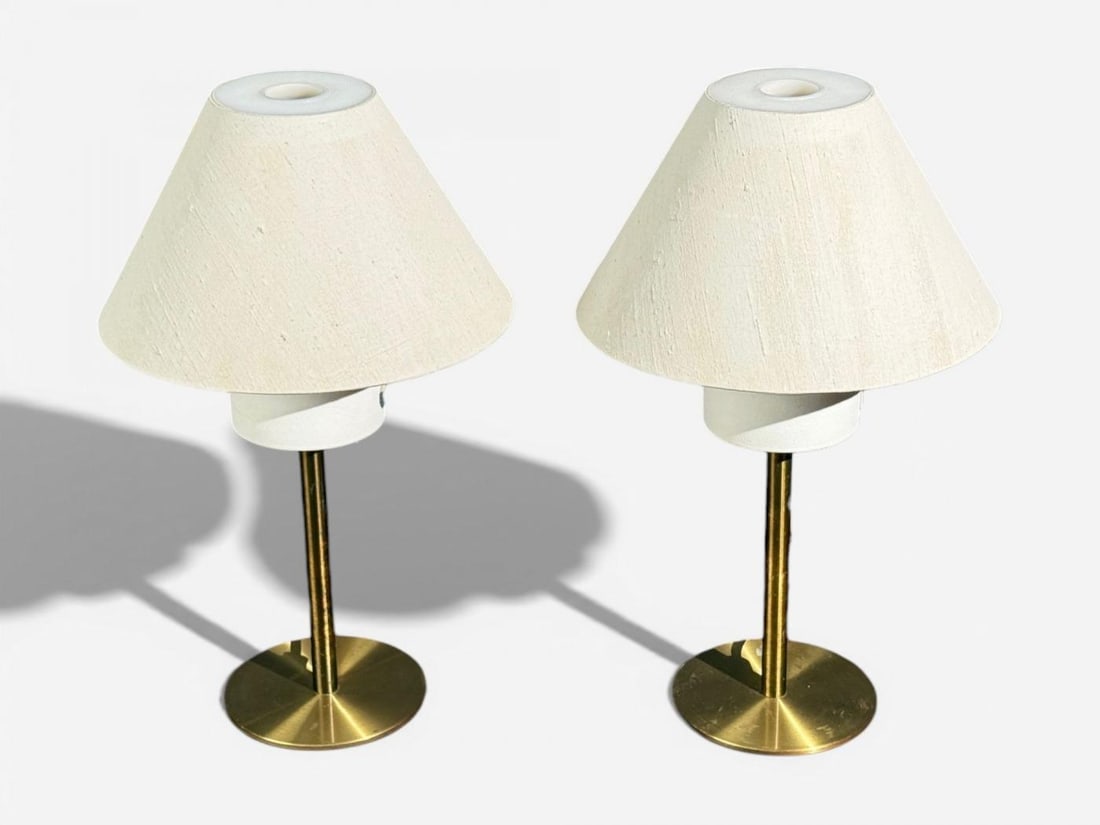 Luxus, Table Lamps, Brass, Fabric, Sweden, 1960s - 4