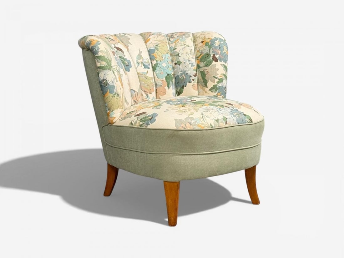 Swedish Modern, Lounge Chair, Floral Fabric, Beech, Sweden, 1950s - 3