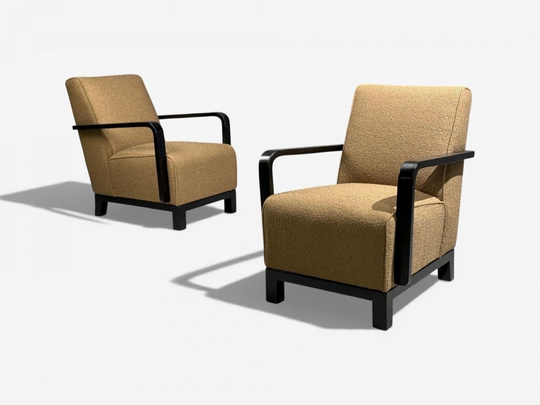 Swedish Art Deco, Lounge Chairs, Ebonized Bentwood, Boucle, Sweden, 1940s - 3