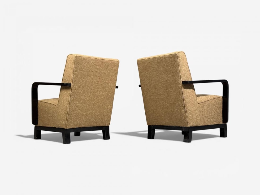 Swedish Art Deco, Lounge Chairs, Ebonized Bentwood, Boucle, Sweden, 1940s - 7