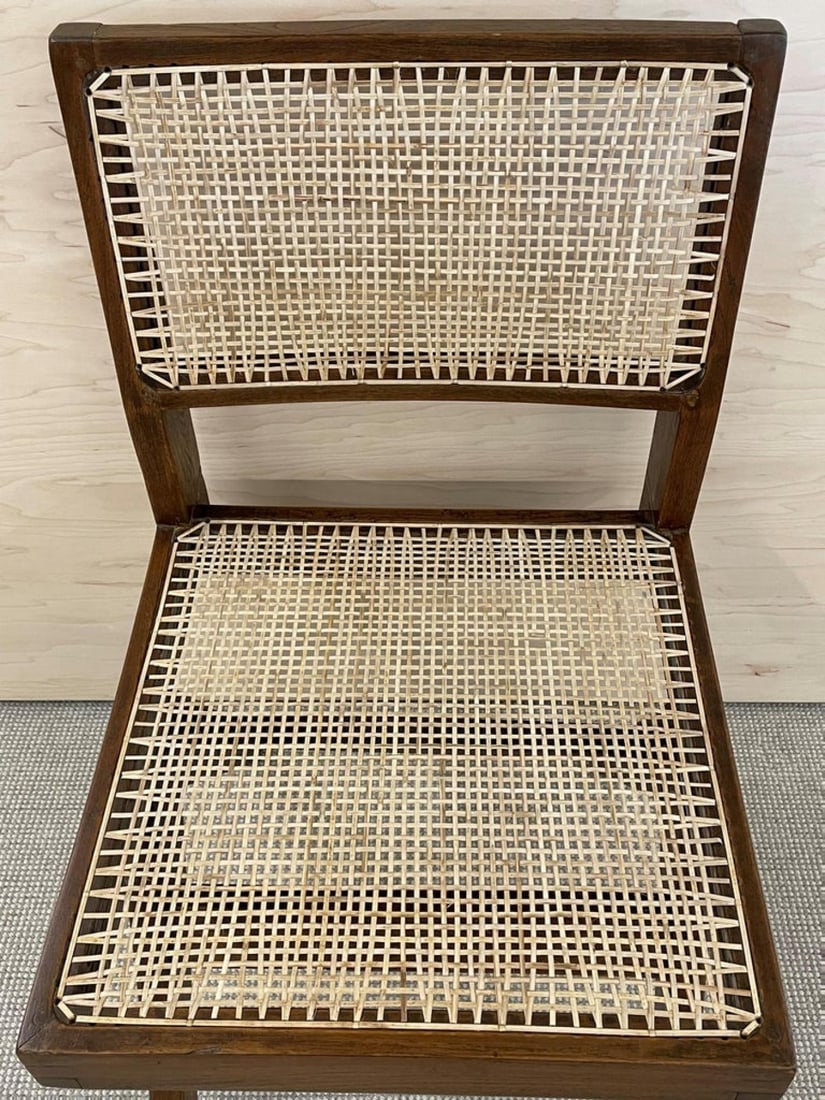 Set of Ten Pierre Jeanneret Hand Cane Chairs, Teak, Cane - 11