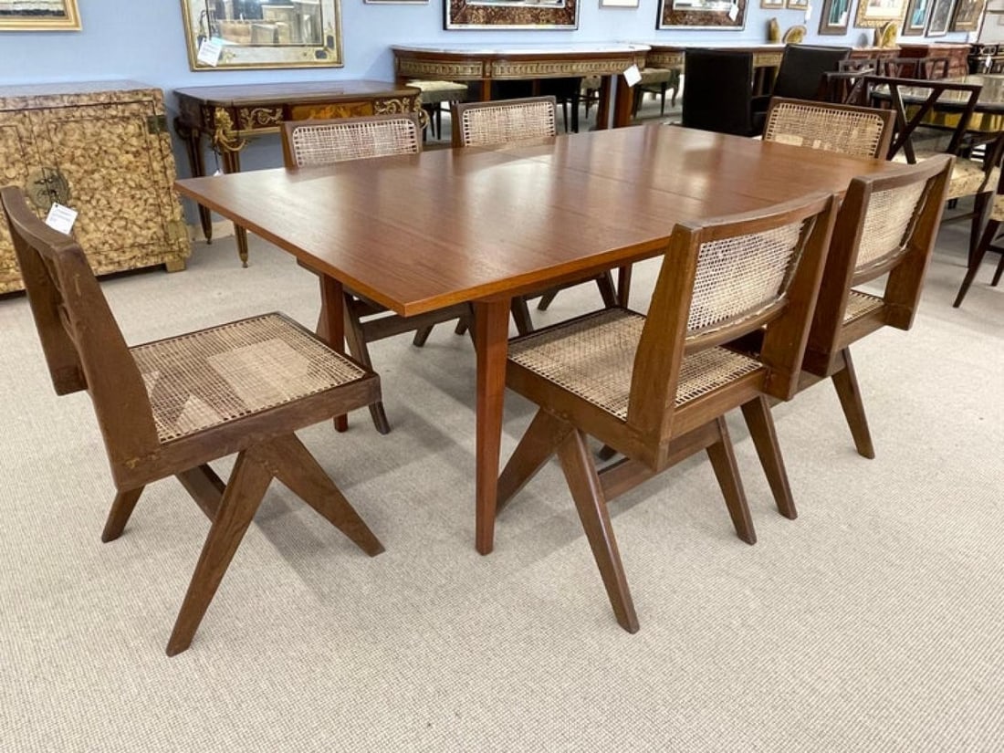 Set of Ten Pierre Jeanneret Hand Cane Chairs, Teak, Cane - 6