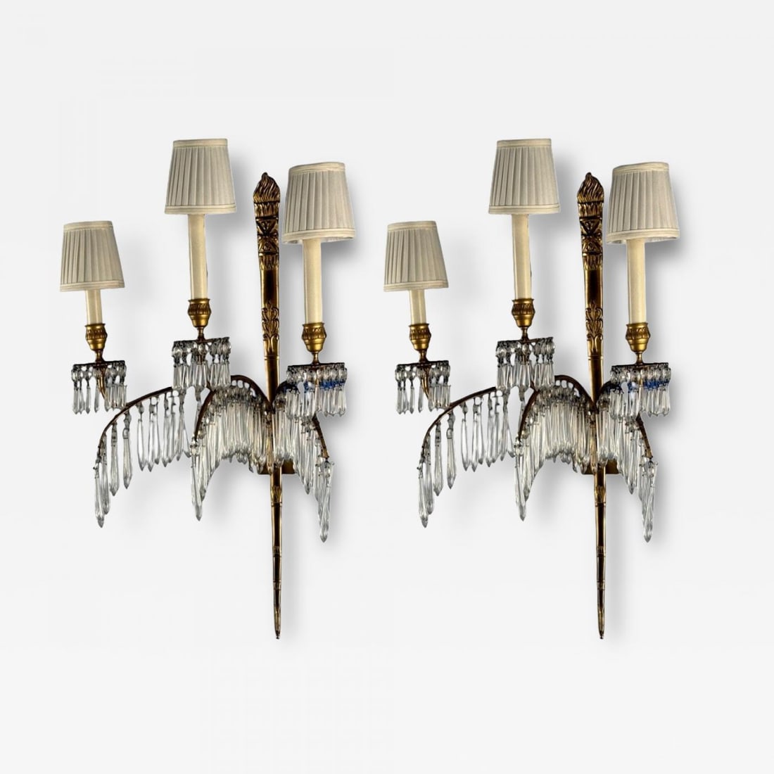 Maison Jansen, Feather Form Wall Sconces, Crystal, Bronze, France, 1940s (1 of 12)