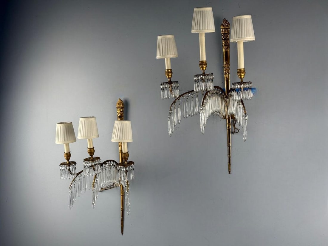 Maison Jansen, Feather Form Wall Sconces, Crystal, Bronze, France, 1940s - 3