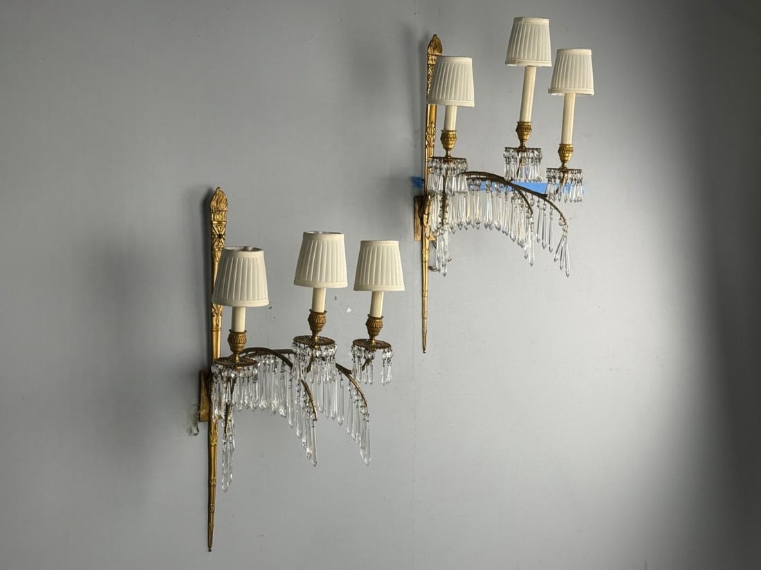 Maison Jansen, Feather Form Wall Sconces, Crystal, Bronze, France, 1940s - 4