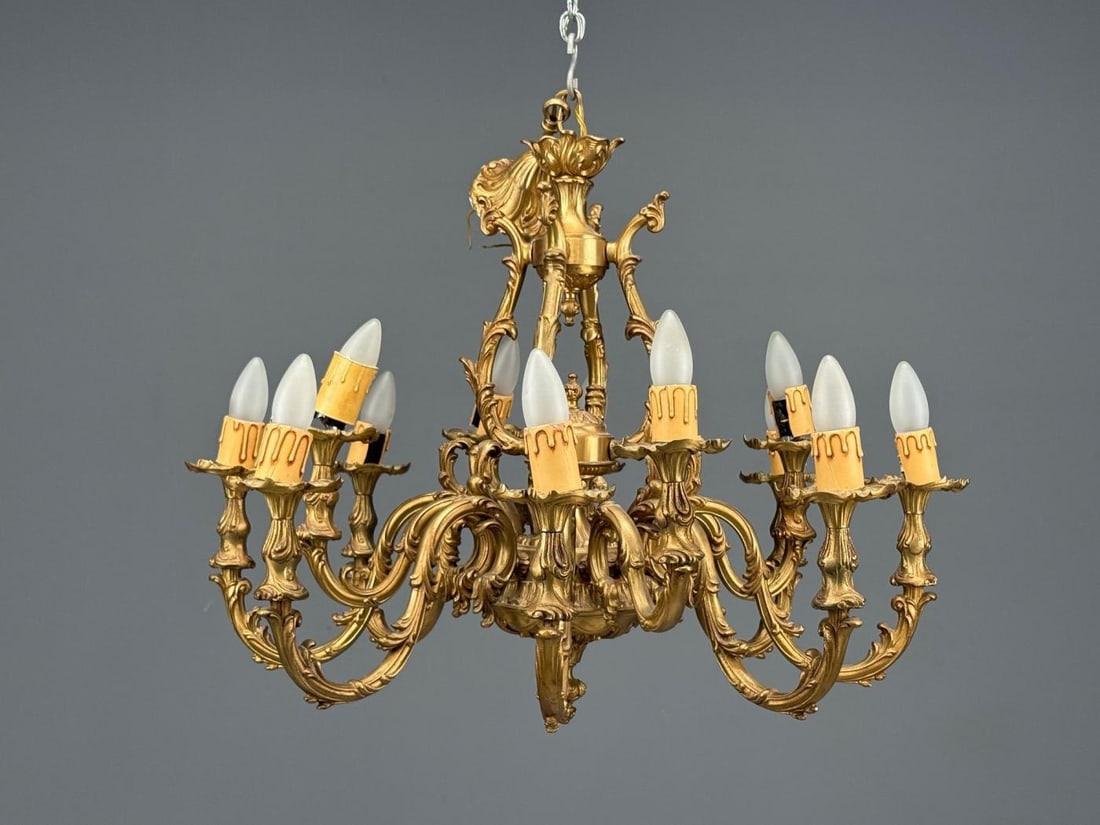 Baroque, Scroll Form Chandelier, Dore Bronze, France, 19th/20th Century - 2