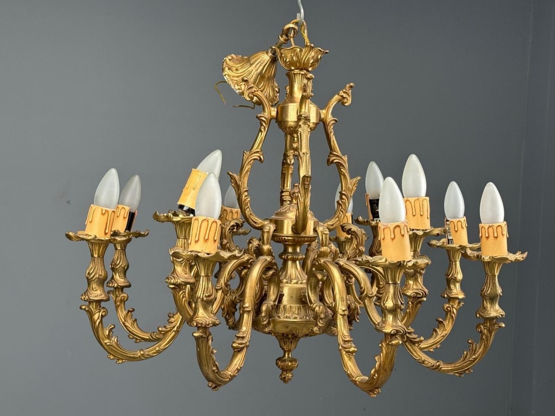 Baroque, Scroll Form Chandelier, Dore Bronze, France, 19th/20th Century - 3