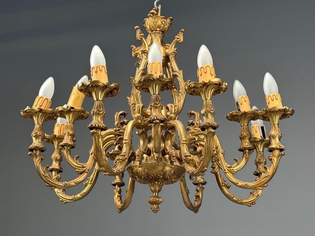 Baroque, Scroll Form Chandelier, Dore Bronze, France, 19th/20th Century - 4