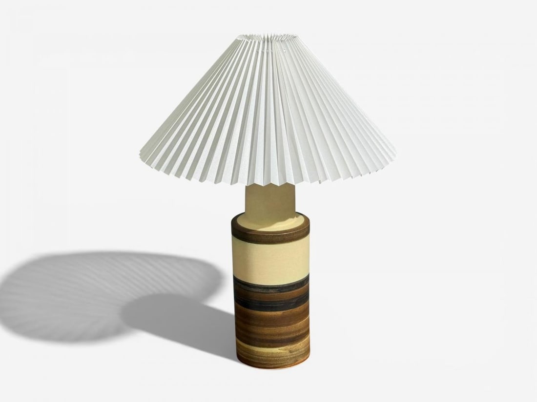 Eriksen Keramik, Large Table Lamp, Beige Stoneware, Denmark, 1970s - 2