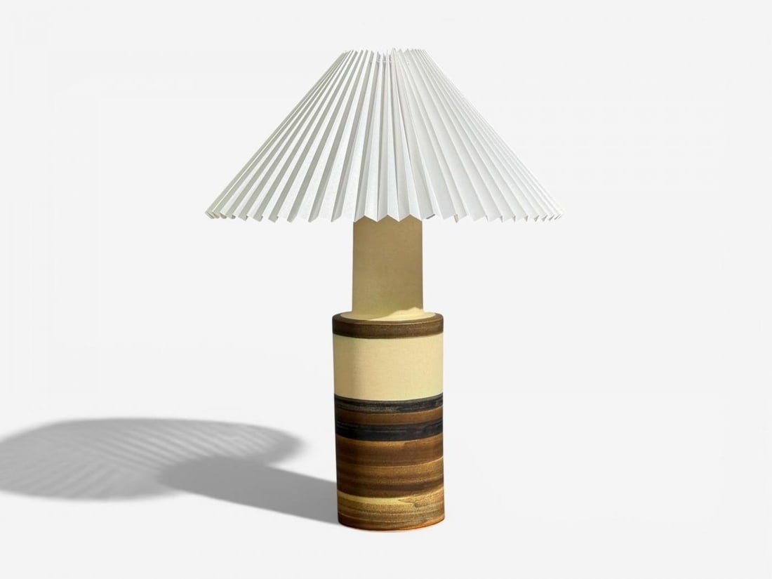 Eriksen Keramik, Large Table Lamp, Beige Stoneware, Denmark, 1970s - 3