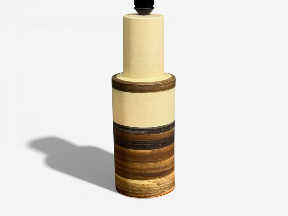 Eriksen Keramik, Large Table Lamp, Beige Stoneware, Denmark, 1970s - 5
