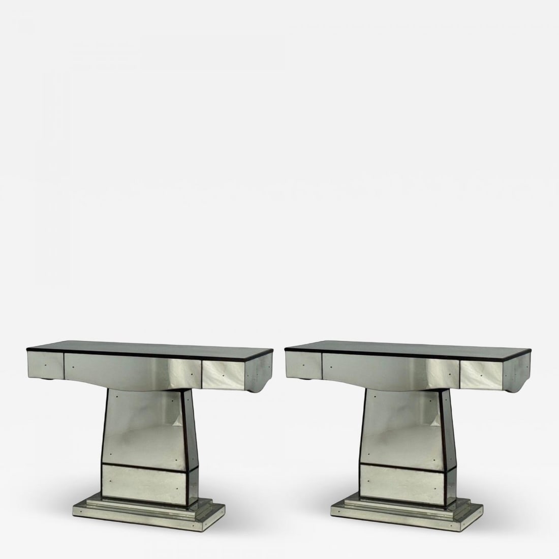 Art Deco Style, Mirrored Console Tables, Painted Wood, Distressed Glass (1 of 12)