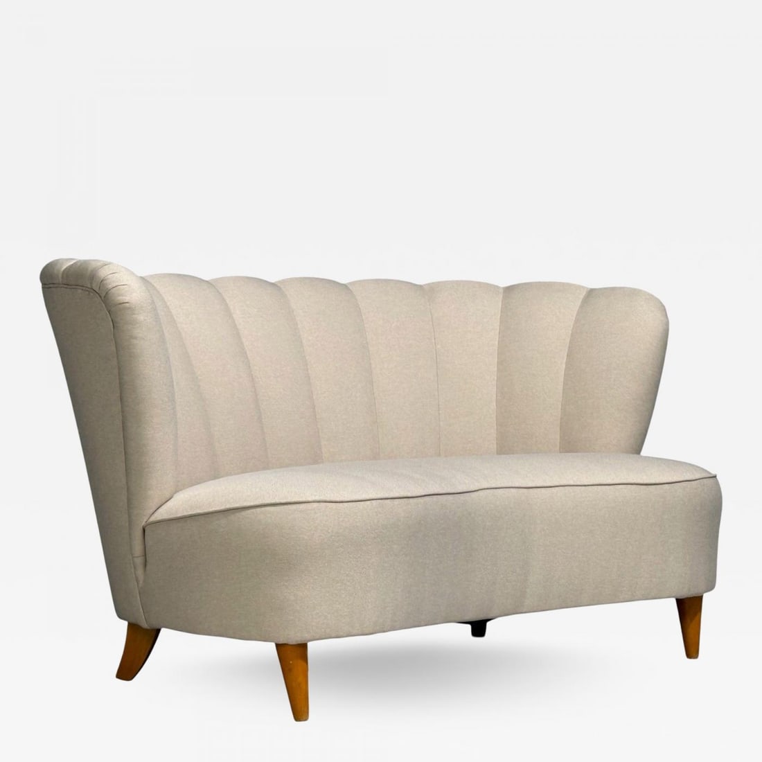 Carl-Johan Boman, Settee, Beige Linen, Wood, Finland, 1950s (1 of 10)